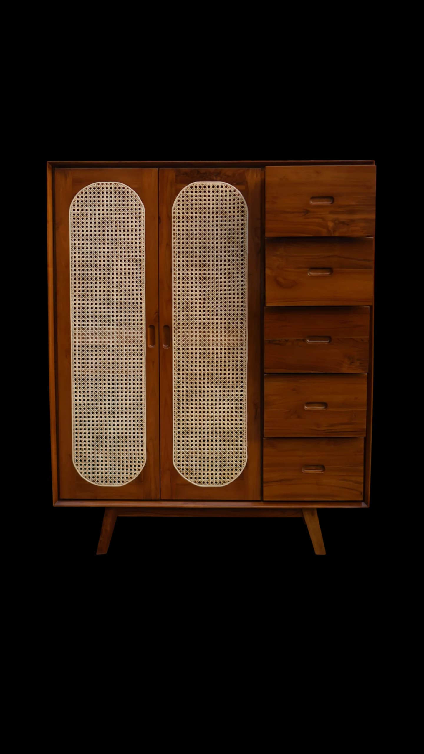 Lemari Retro 2 Pintu Kombinasi Rotan Alami Kayu Jati Perhutani
