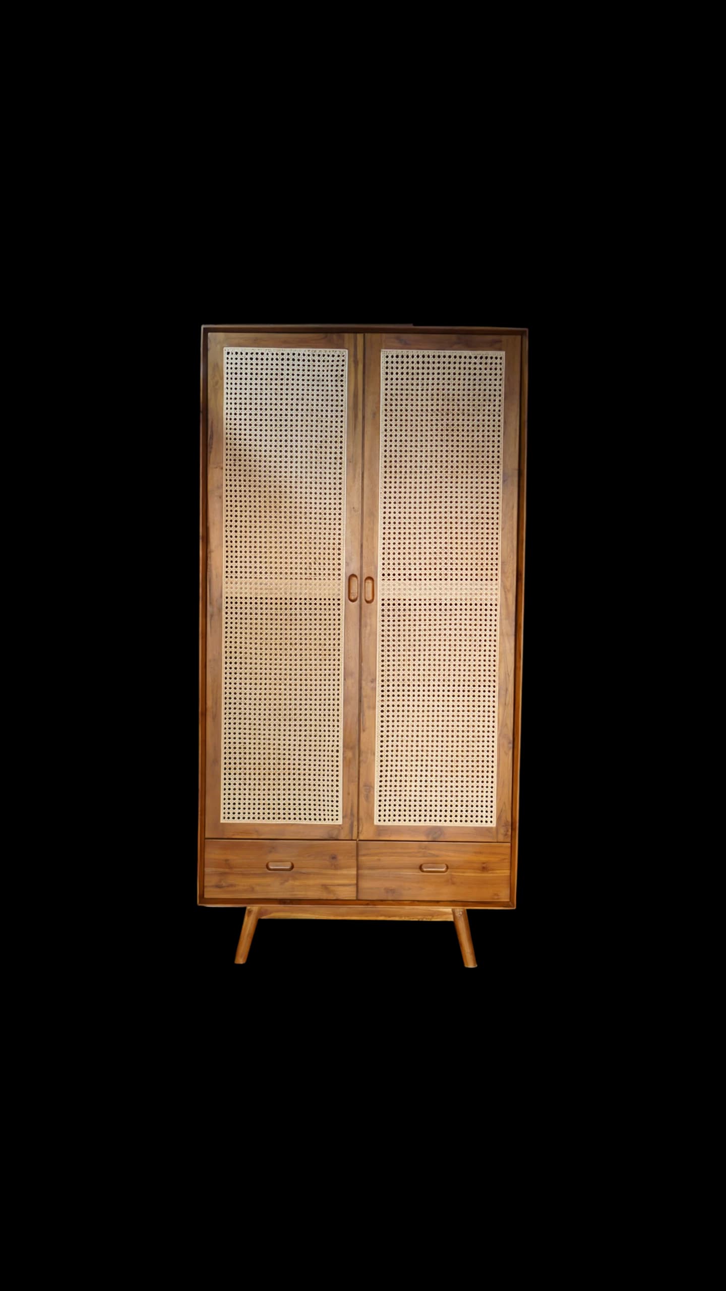 Lemari Retro 2 Pintu Kayu Jati & Rotan Lemari Klasik Minimalis kayu jati perhutani