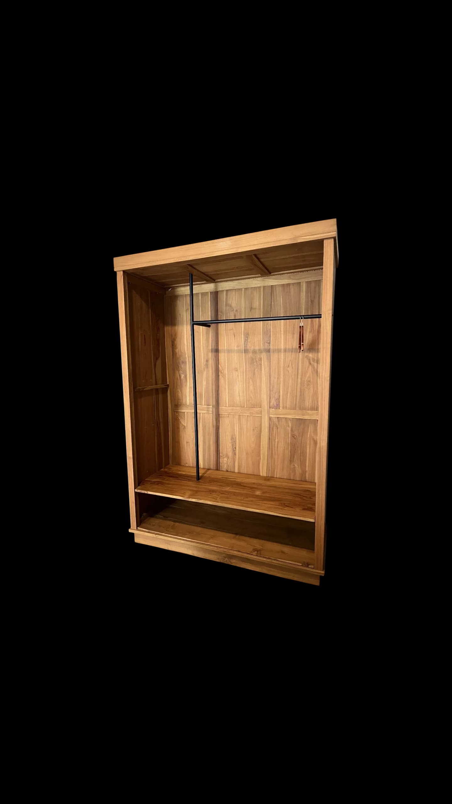 Lemari Pakaian Tanpa Pintu 2 Sekat Kayu Jati Perhutani