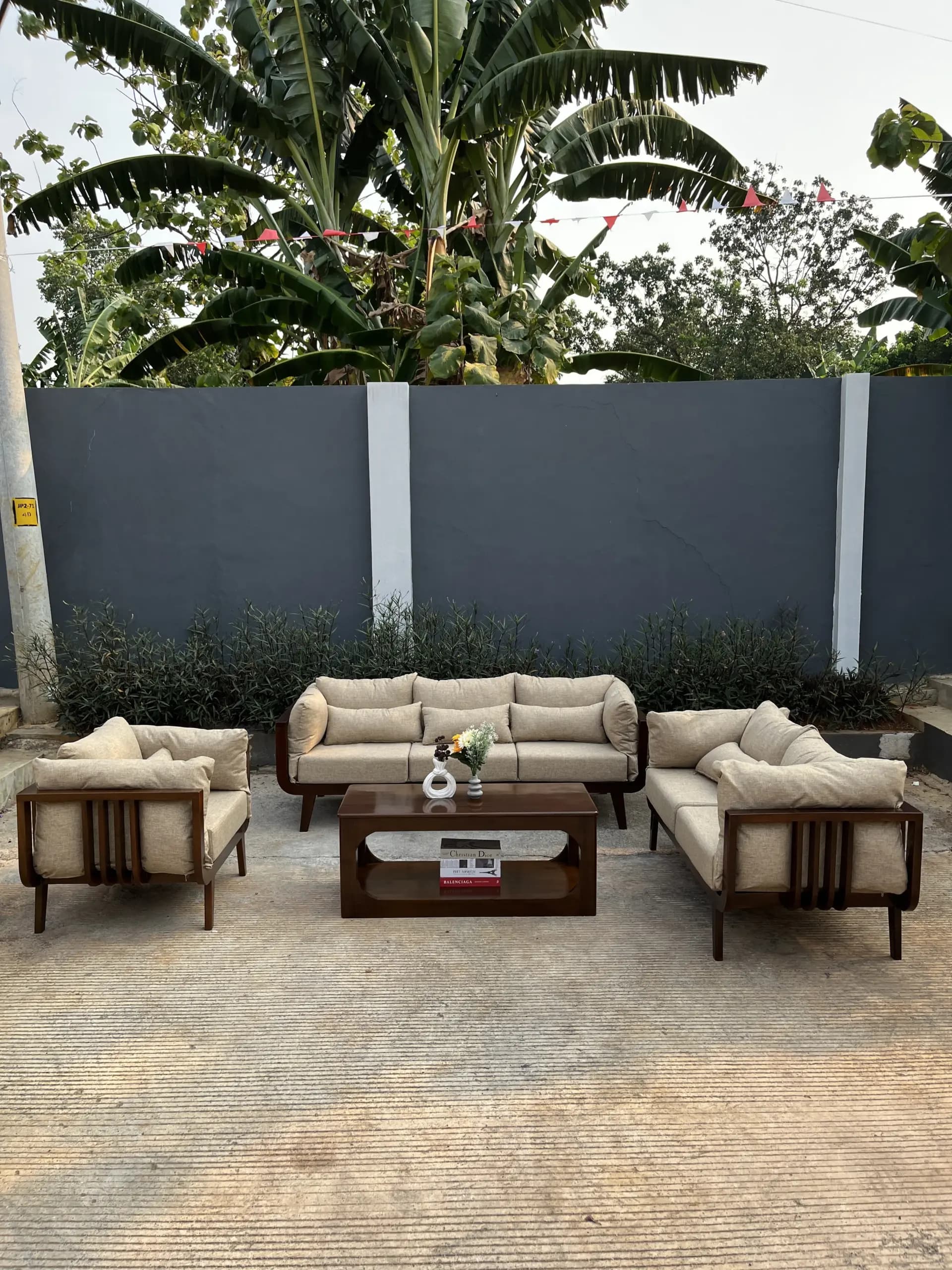 Set Sofa Outdoor / Living Kayu + Cushion