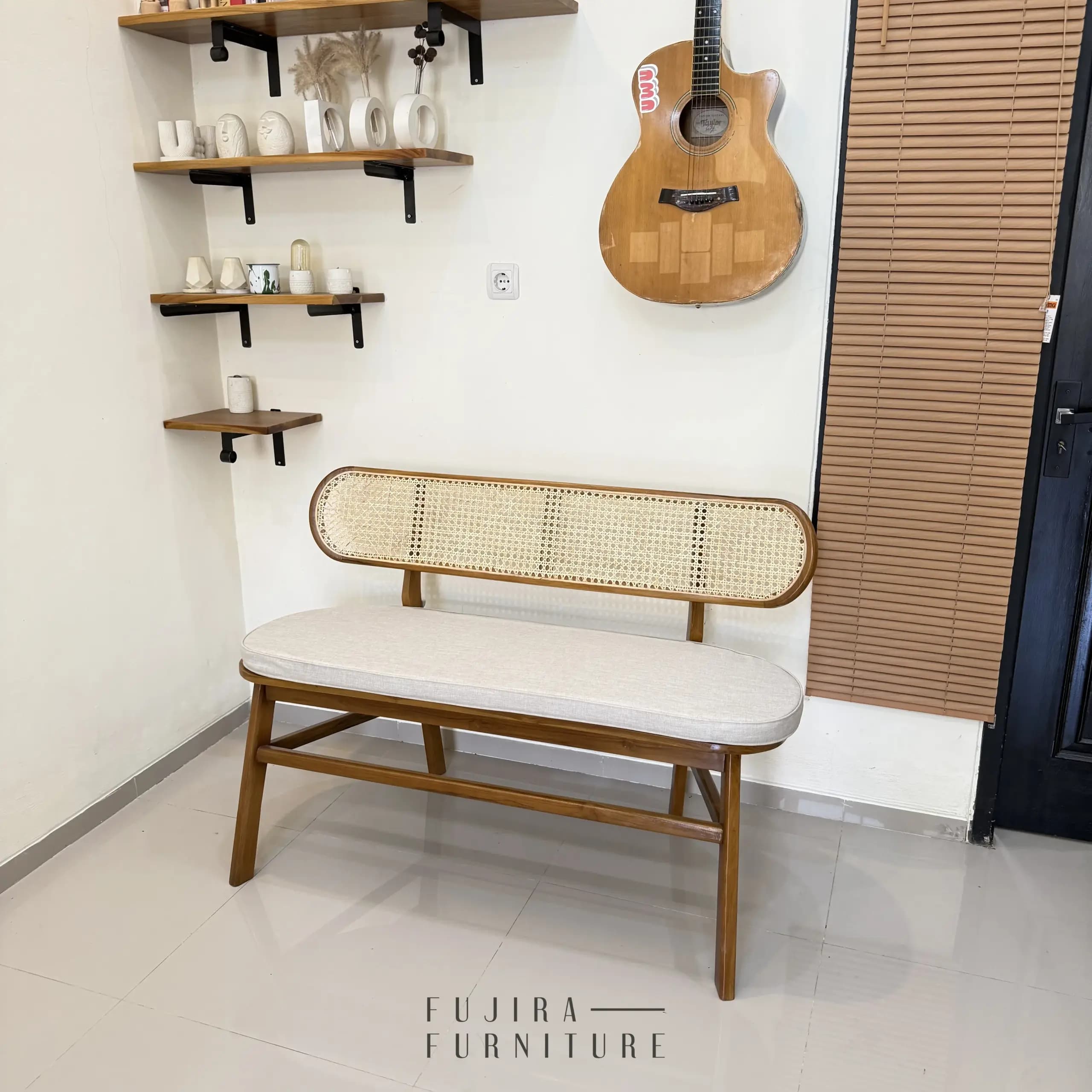 Kursi Teras / Cafe Kayu Jati Rotan 120 cm