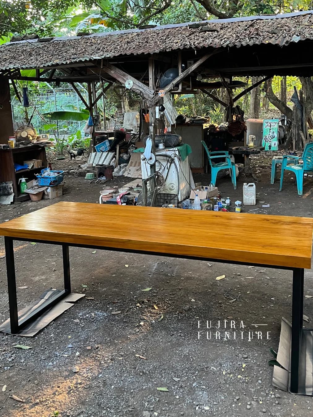 Meja Besi Daun Meja Kayu Jati Model 1