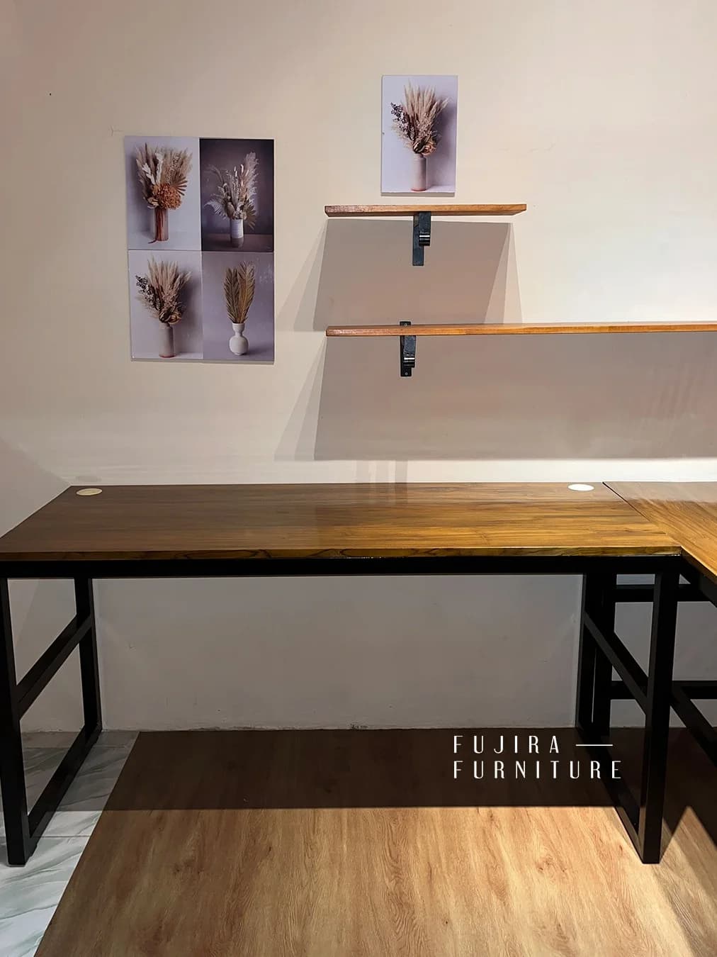 Meja Besi Daun Meja Kayu Jati Model 3