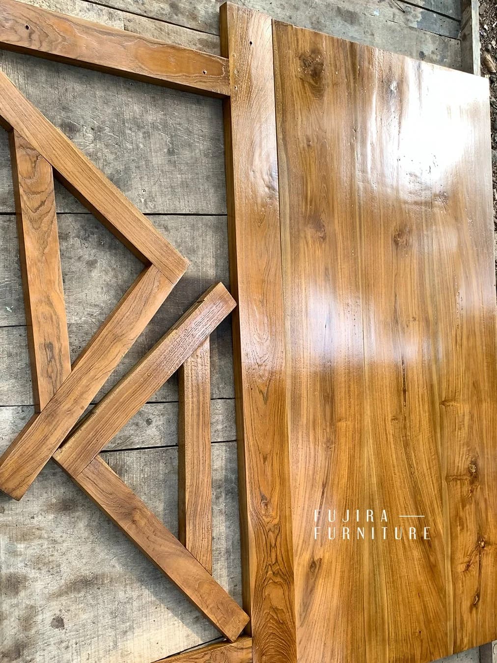 Meja Besi Daun Meja Kayu Jati Model 4
