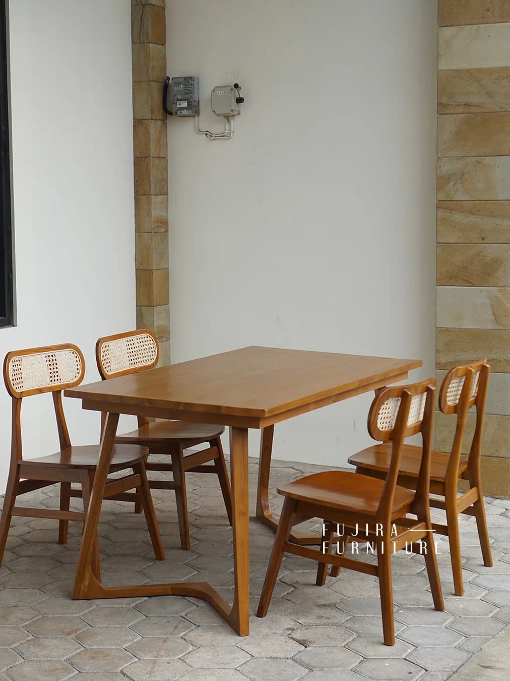 Set Meja Makan Ropan Rotan Kayu Jati